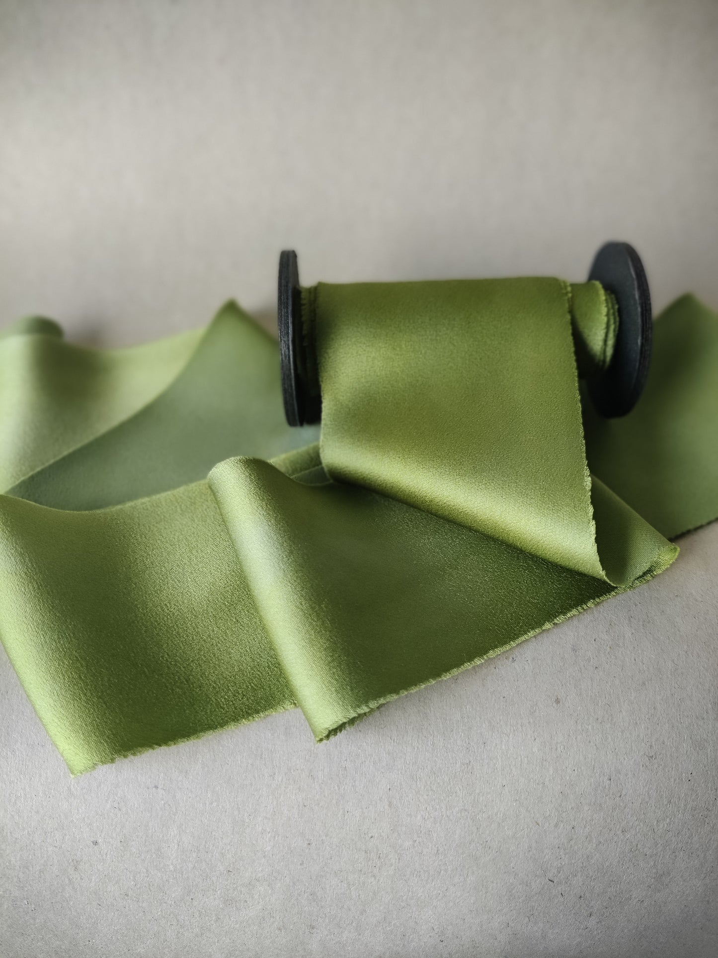 Moss green satin silk ribbon | Silk & Sorcery